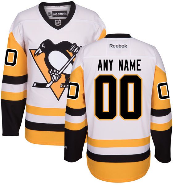 Men Pittsburgh Penguins Reebok White Away Premier Custom NHL Jersey